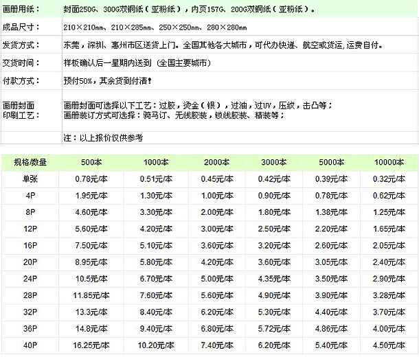 苏州画册印刷报价表